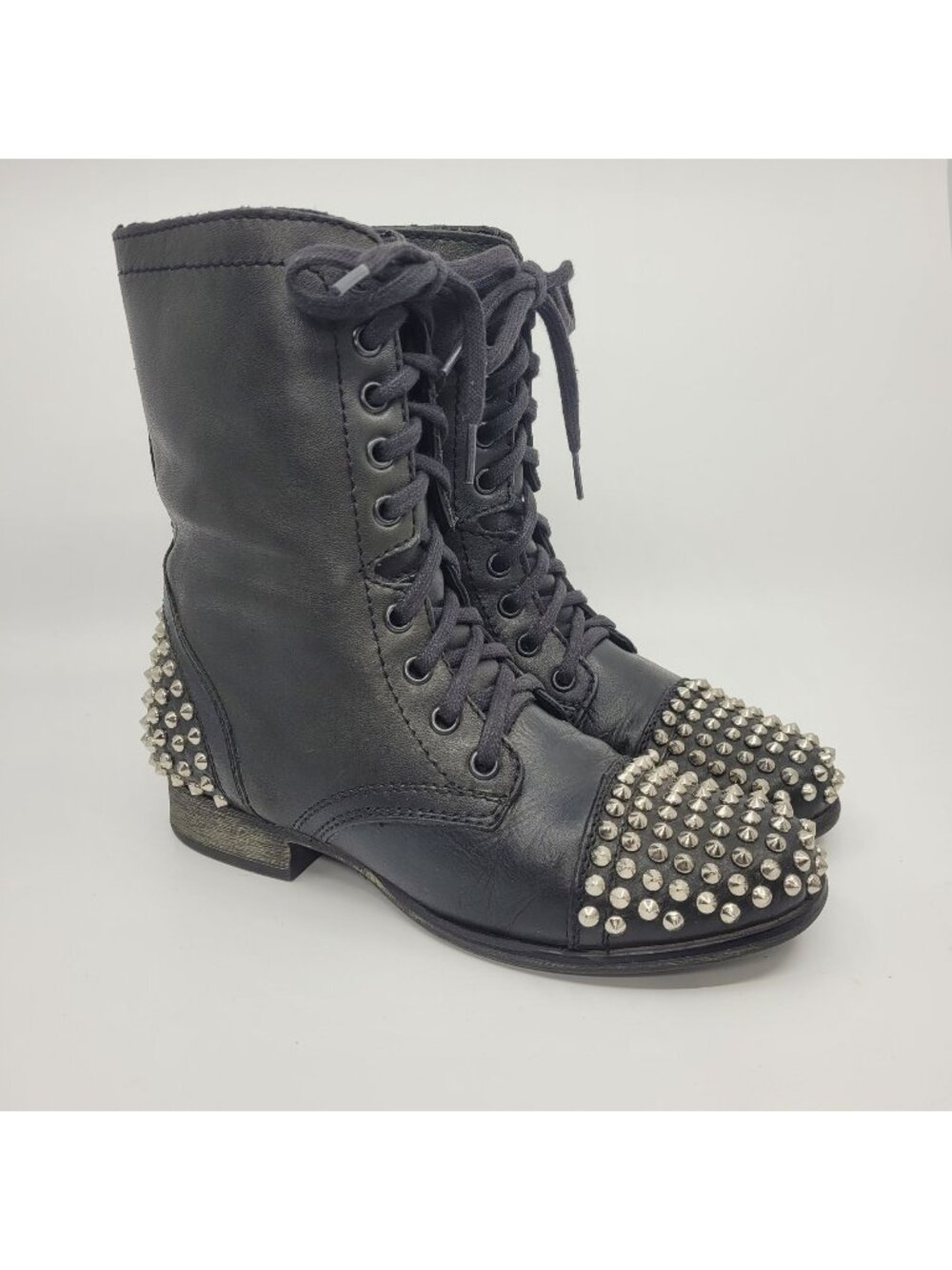 Steve Madden Tarnney Women's Size 7.5 Leather Punk Combat Biker Boots Spiked